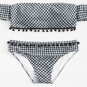 Pom pom Gingham Bardot Bikini Set